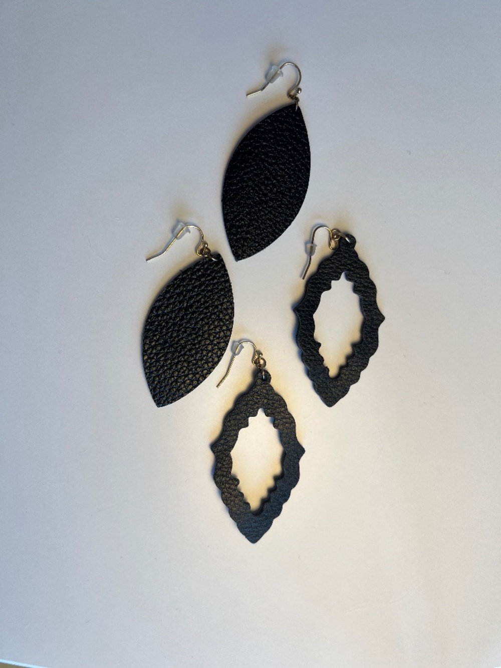 Black Leather Leaf Earrings